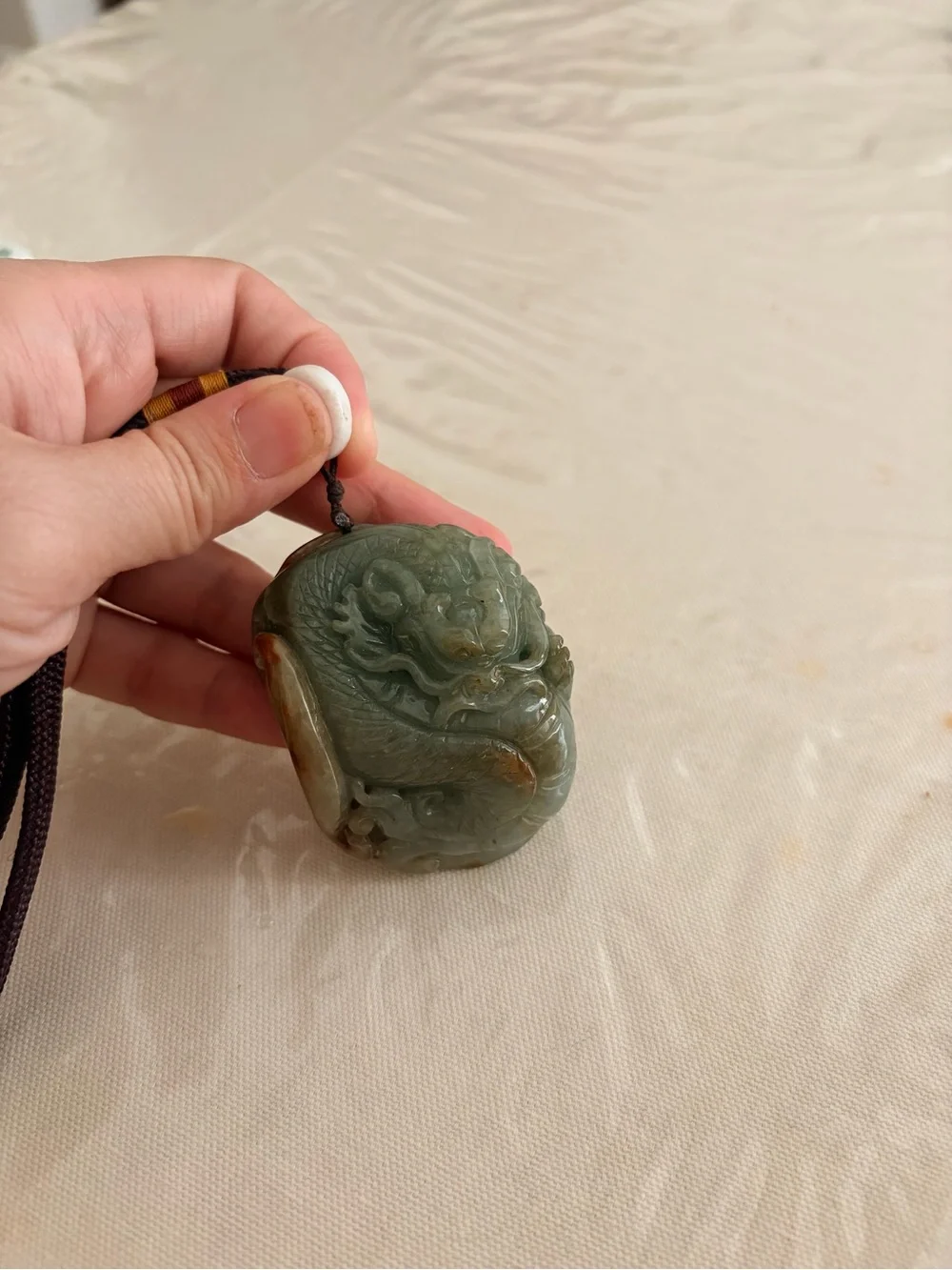 Carved Jade Dragon Pendant Necklace - Green